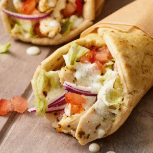 Halal gyro wrap served fresh at Navi's Hot Spot, Mason, Ohio