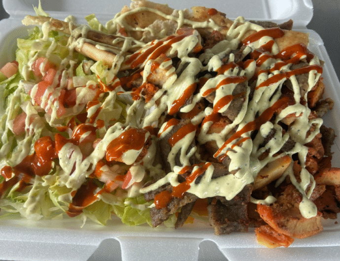 Halal lamb and chicken gyro served over rice in Mason, Ohio