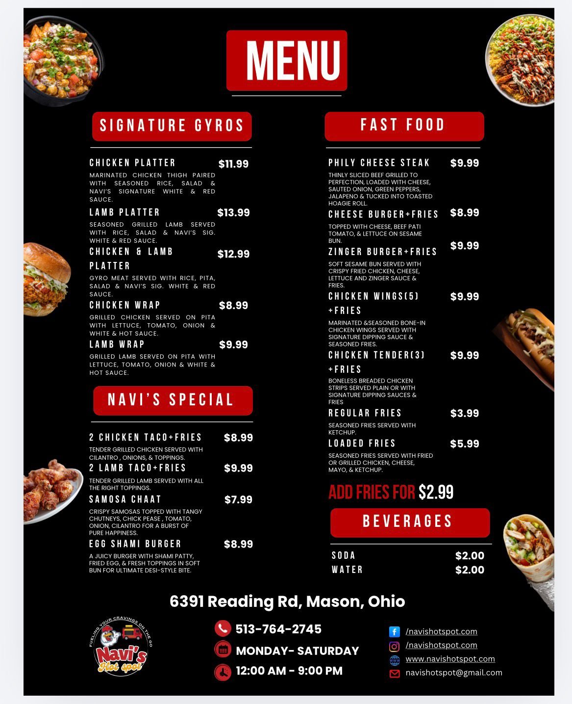 Navi's Hot Spot Menu